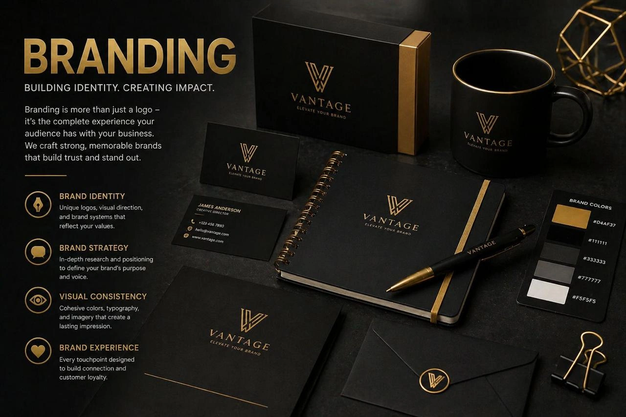 Professional branding services by a freelance digital marketer in Saudi Arabia, featuring brand identity creation, logo consistency, messaging strategy, visual branding, and market differentiation solutions.