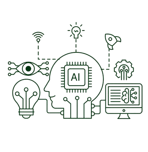 Freelance Digital Marketer in Saudi Arabia cartoon AI robot working on a laptop with technology gears and digital automation elements, representing AI-powered digital marketing and innovation.